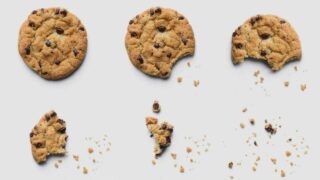 6 cookies in various stages of being eaten