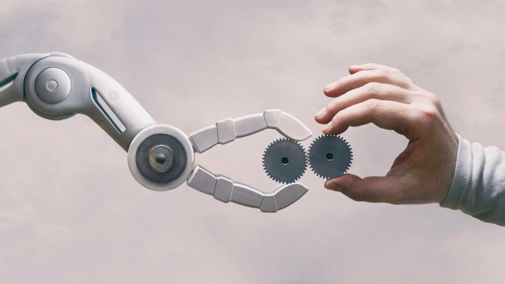 art shot of robot and child hand