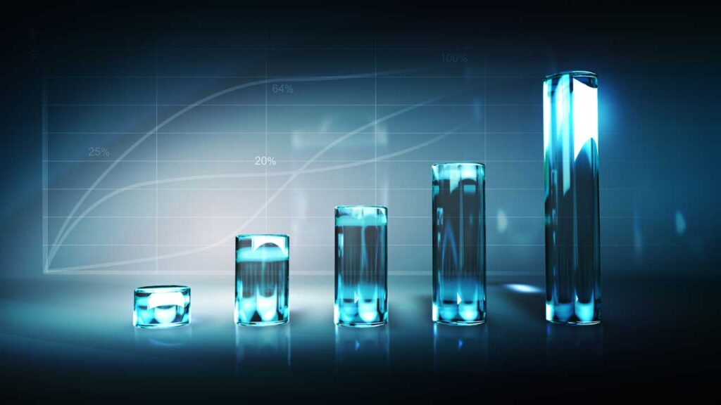 bar graph made of glass cylinders