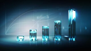 bar graph made of glass cylinders