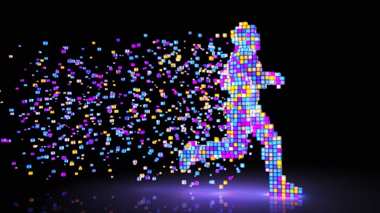 graphic of runner made of pixels