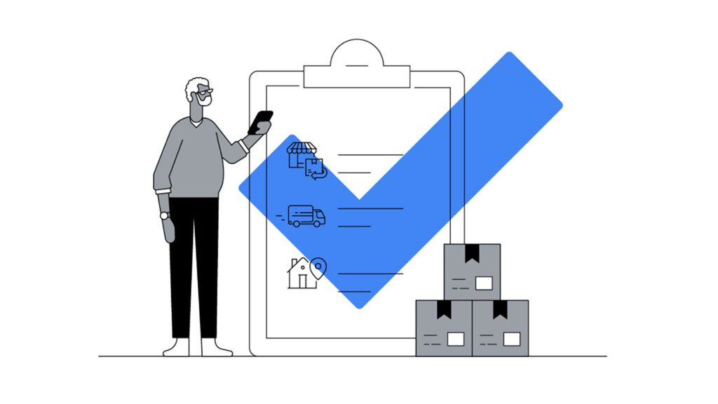 graphic person checking off check list next to shipping