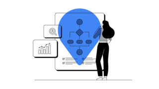 graphic of woman looking at data