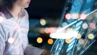 image of woman and electronic graphics