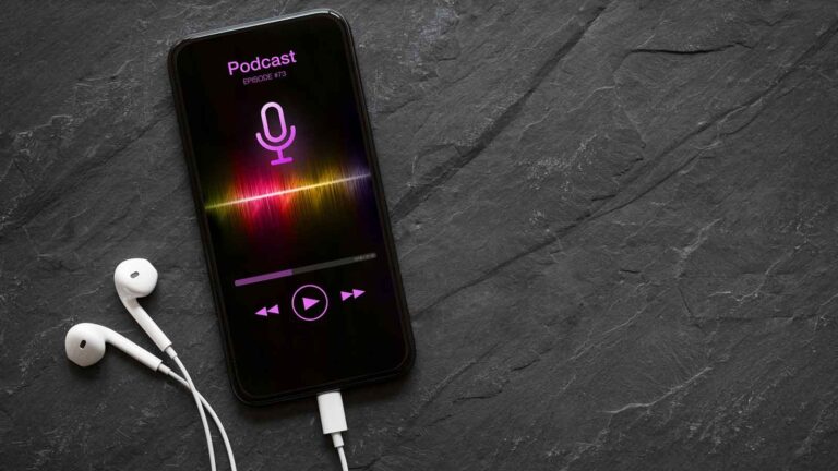 phone showing a podcast playing