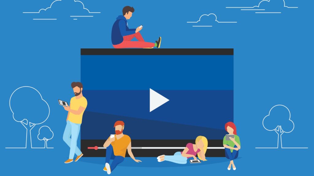graphic showing video on demand and people watching