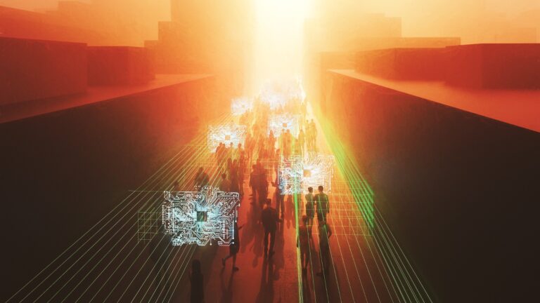 image of people walking on digital road