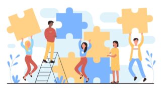 people putting puzzle pieces in place