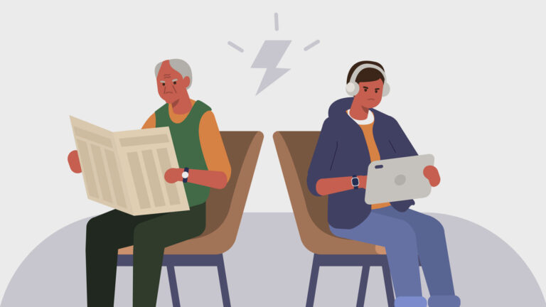 graphic showing two people reading