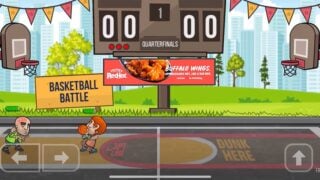 graphic of basketball score board and court