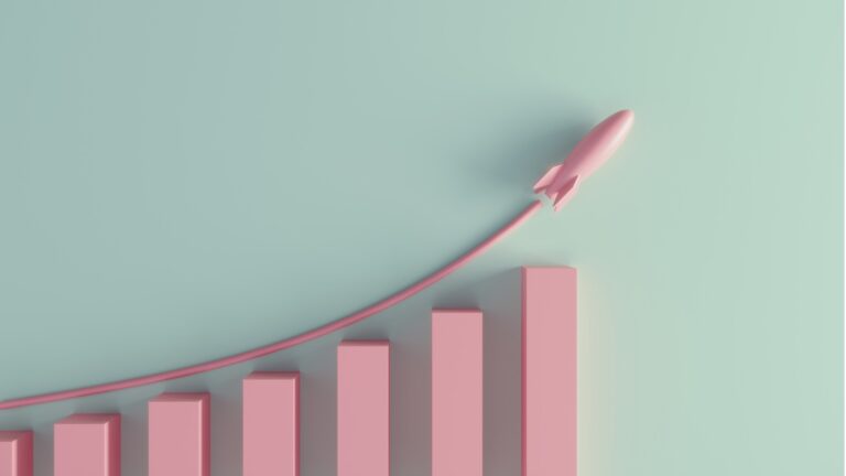 rocket flying up bar graph increase