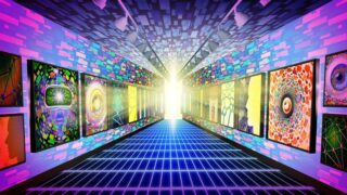 graphic of futuristic hallway of screens