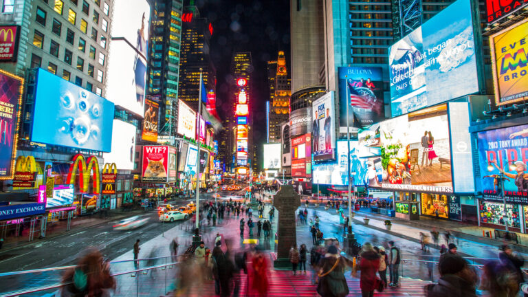 new york time square lit up at night