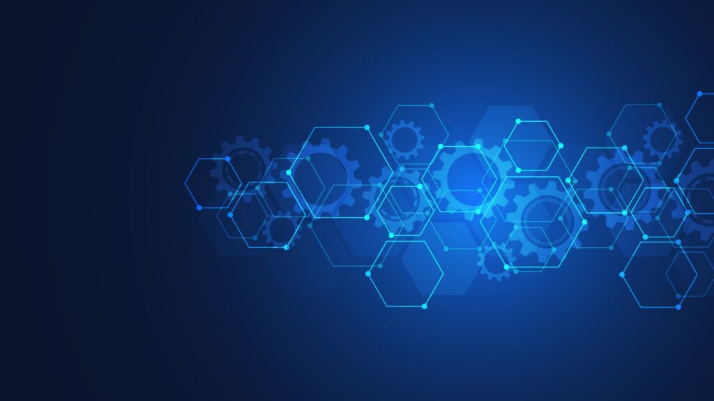 blue graphics of cogs
