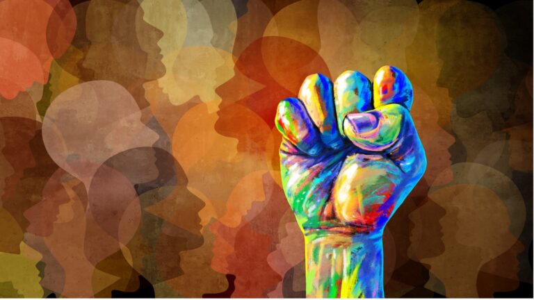 abstract oil painting raised fist