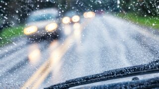 rainy car windshield viewed from inside