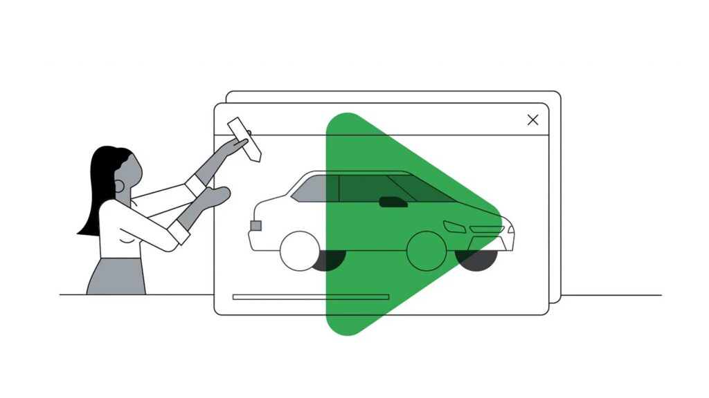 Illustration of a woman watching a video about cars