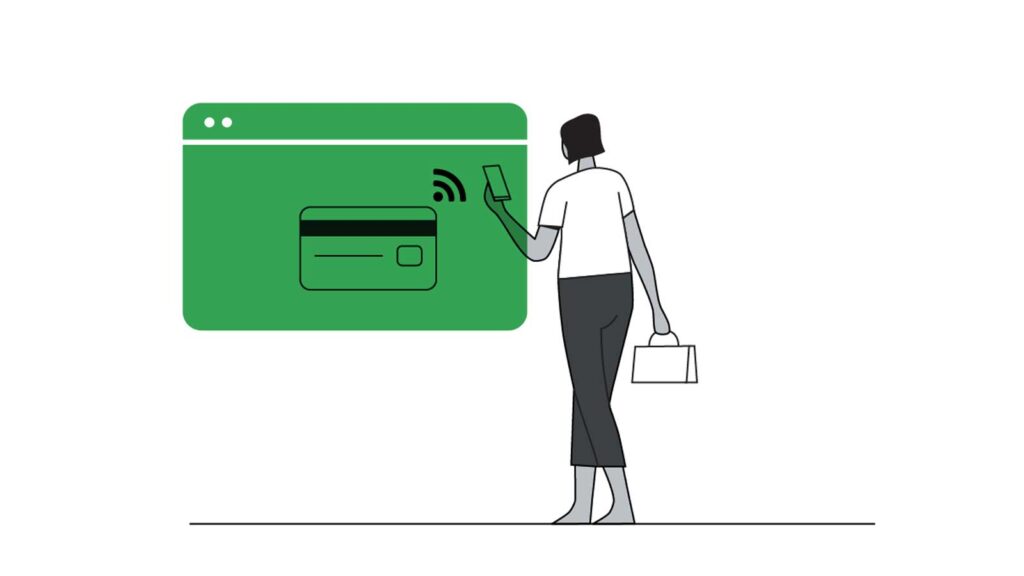 Illustration of a woman using a credit card