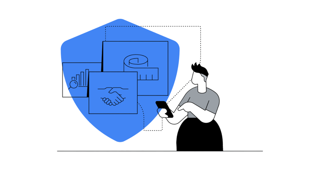 An illustration of a man using a mobile device with implied security