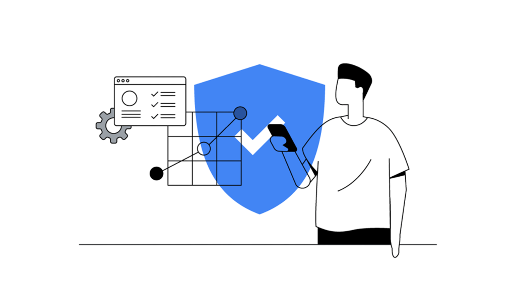 An illustration of a man using a secured mobile device