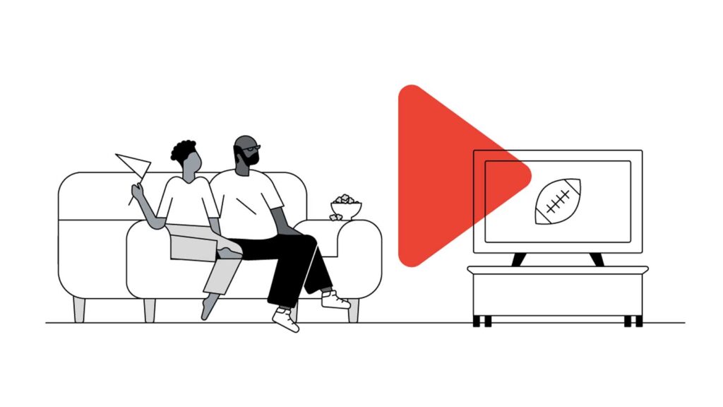 An illustrated image of a Black couple watch football on television