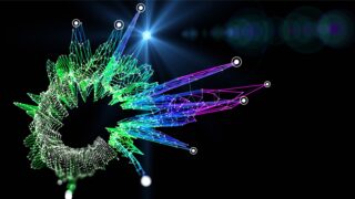 Abstract background with polygonal grid analyze and lense effect. Analytics algorithms data. Big data. Quantum cryptography concept.