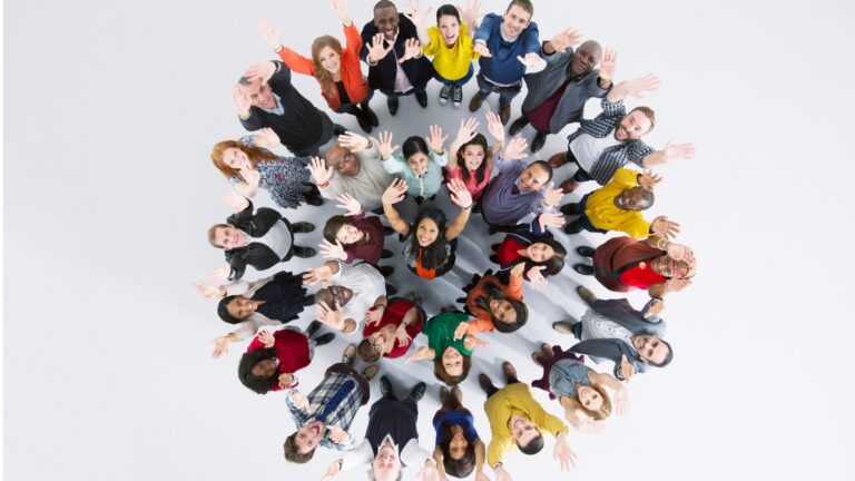 Overhead photo of multicultural group of people