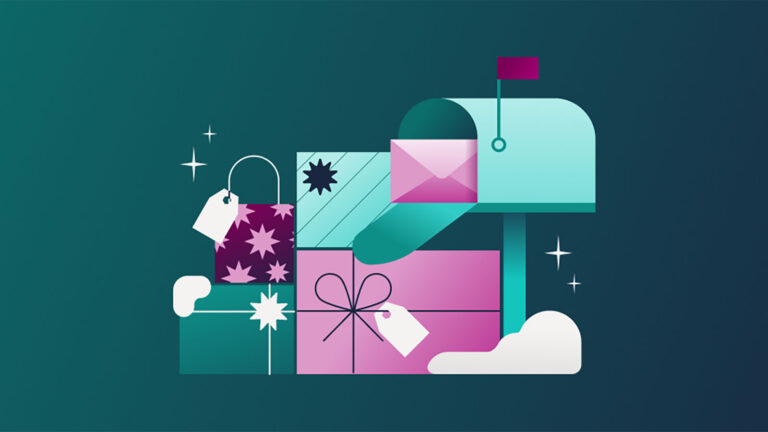 Holiday-themed image of holiday mail in a mailbox