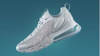 White sneaker on a blue gradient background, men's fashion, sport shoe, sneakers, lifestyle