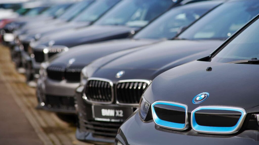A row of BMW automobiles