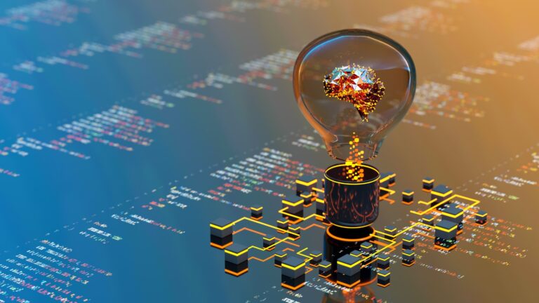 Artificial Intelligence digital concept abstract brains inside light bulb stock photo
