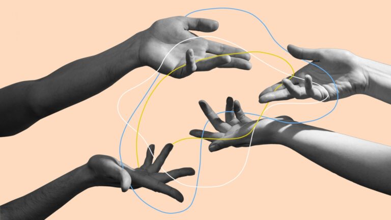 Concept of human relation, community, togetherness, symbolism, surrealism. stock photo