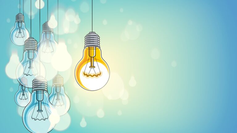 Idea concept light bulbs vector illustration with single one is shining, think different, creativity, be special, leadership.
