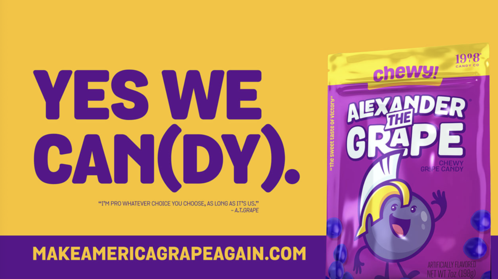 1908 Candy’s Alexander the Grape Launches “Make America Grape Again” Campaign