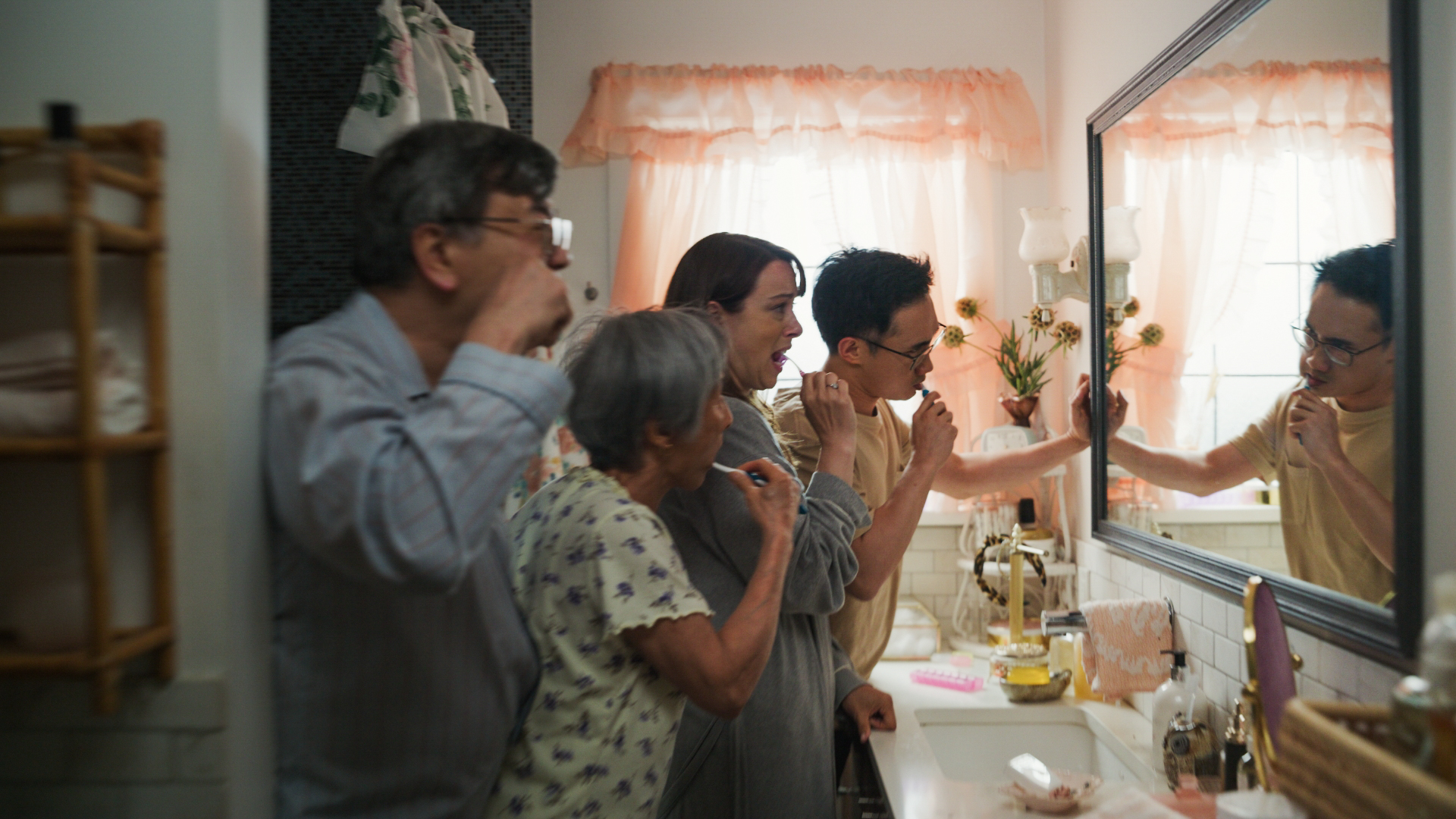 family in bathroom