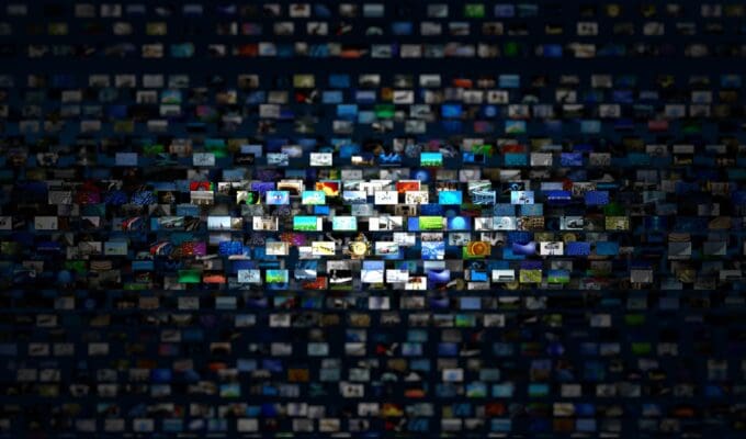 Design created by various tv screens in different colors