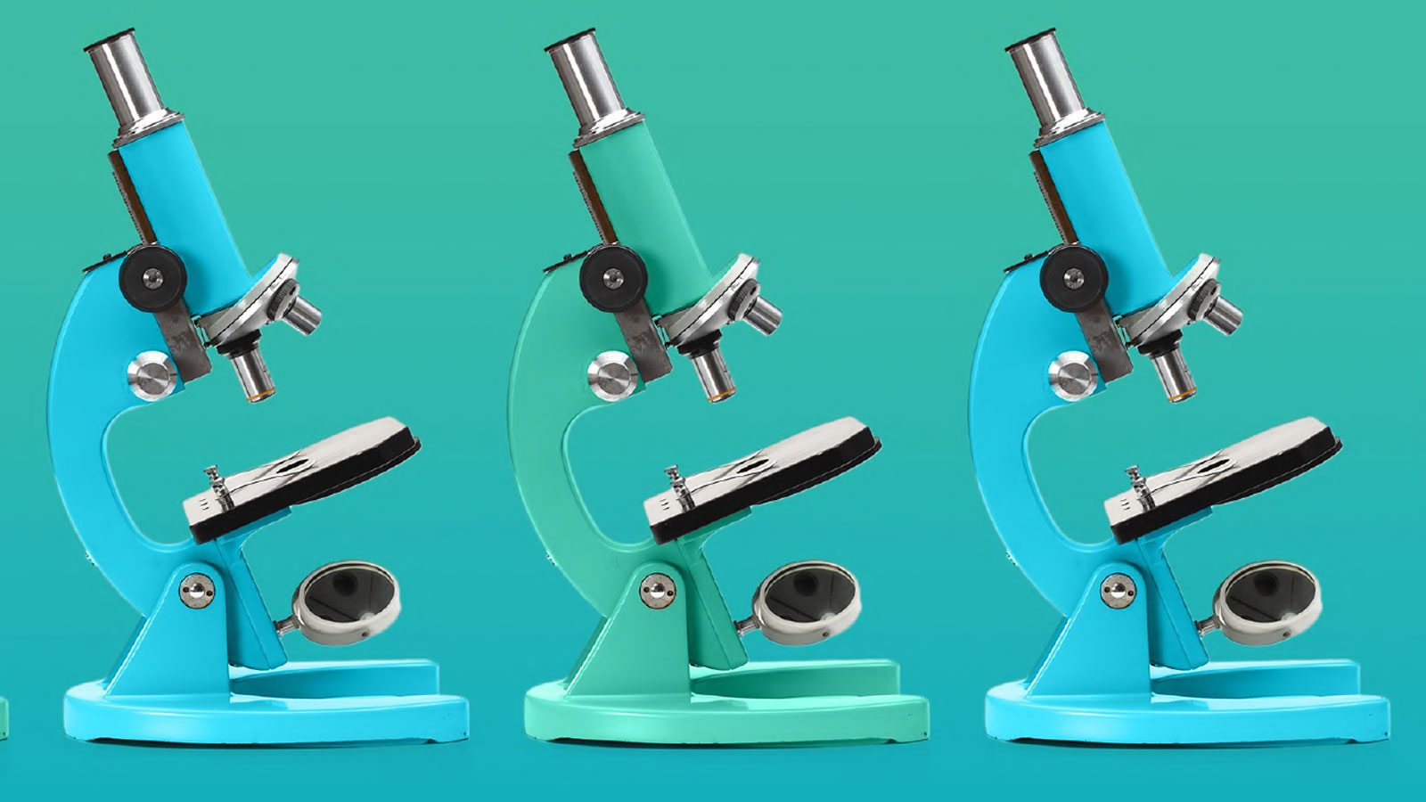 A stylized image of 3 microscopes
