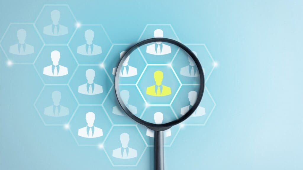 hrm-or-human-resource-management-magnifier-glass-focus-to-manager-icon-which-is-among-staff